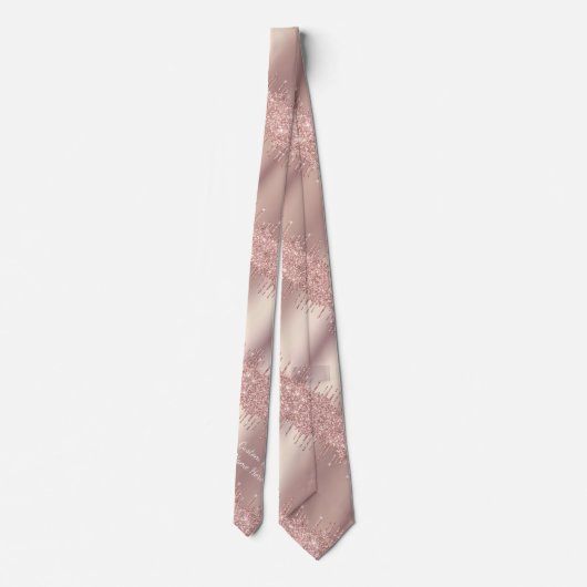 Cravate Rose Gold Glitter Sparkly Tie with Custom Text (Dos)