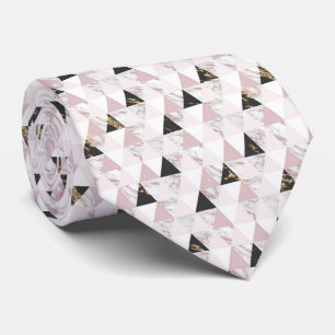 Cravate Rose Gold Noir Blanc Marbre Géométrique Hommes