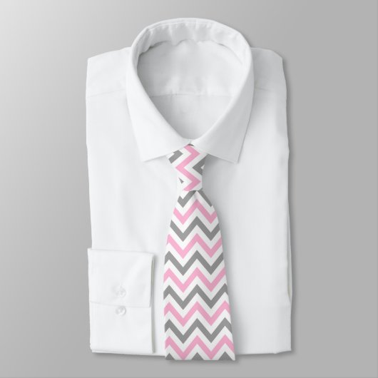 Cravate Rose, Gris Dk What Grand Motif Chevron ZigZag (Attaché)