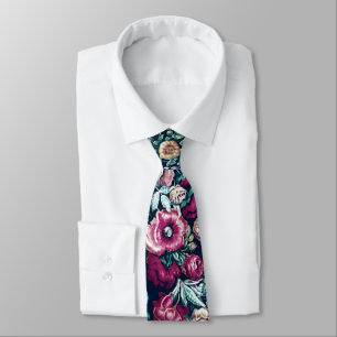 Cravate Rose Magenta Vert Bleu Peine Turquoise et Fleurs R