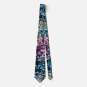 Cravate Rose Magenta Vert Bleu Peine Turquoise et Fleurs R (Devant)