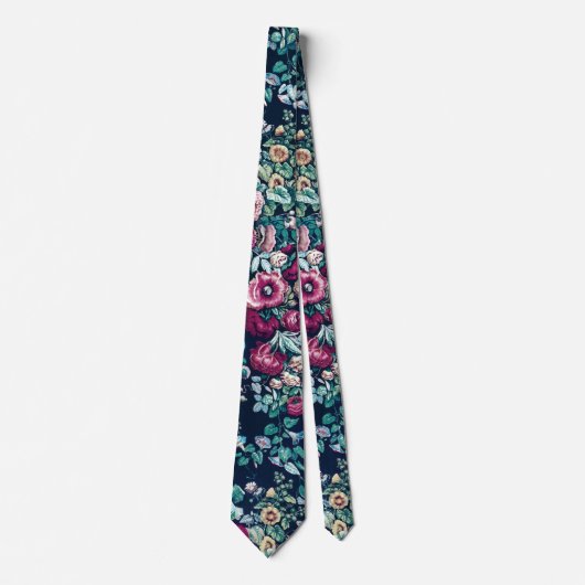 Cravate Rose Magenta Vert Bleu Peine Turquoise et Fleurs R (Devant)