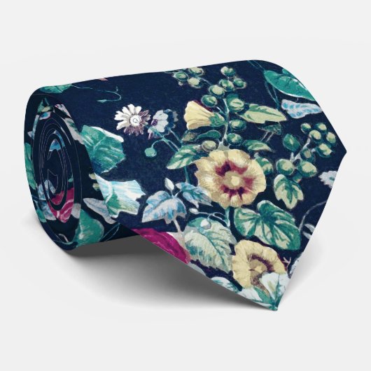 Cravate Rose Magenta Vert Bleu Peine Turquoise et Fleurs R (Roulé)