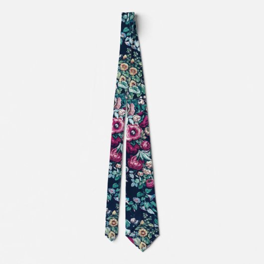 Cravate Rose Magenta Vert Bleu Peine Turquoise et Fleurs R (Dos)