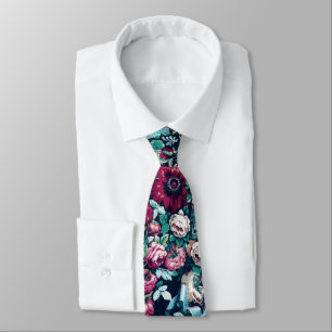 Cravate Rose Magenta Vert Bleu Peine Turquoise et Fleurs R