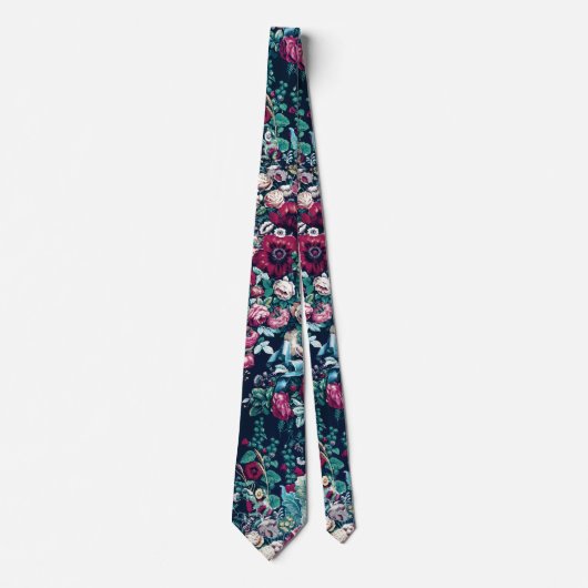 Cravate Rose Magenta Vert Bleu Peine Turquoise et Fleurs R (Devant)