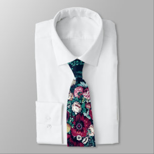 Cravate Rose Magenta Vert Bleu Peine Turquoise et Fleurs R