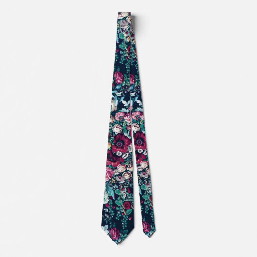 Cravate Rose Magenta Vert Bleu Peine Turquoise et Fleurs R (Devant)