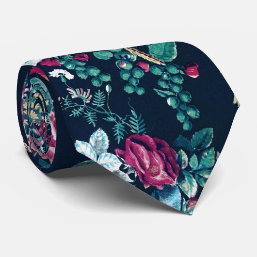 Cravate Rose Magenta Vert Bleu Peine Turquoise et Fleurs R (Roulé)