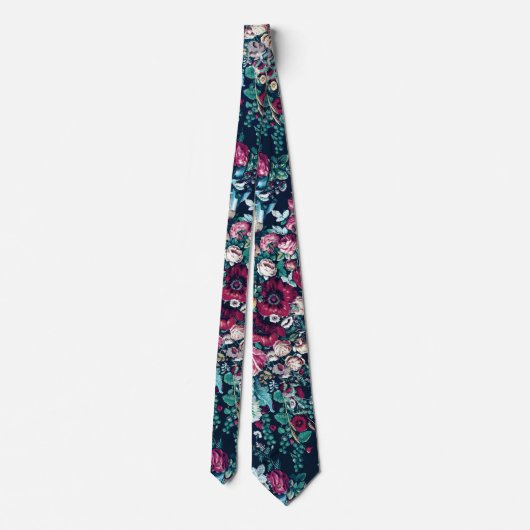 Cravate Rose Magenta Vert Bleu Peine Turquoise et Fleurs R (Dos)