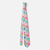 Cravate Rose Menthe Douce Or Printemps Abstrait Pinceaux (Dos)