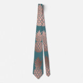 Cravate Rose moderne Gold Turquoise Motif d'ananas vert  (Devant)