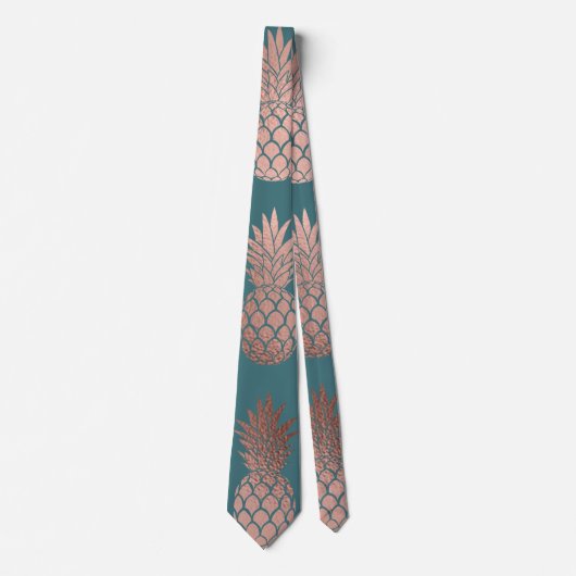 Cravate Rose moderne Gold Turquoise Motif d'ananas vert  (Devant)