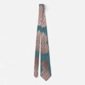 Cravate Rose moderne Gold Turquoise Motif d'ananas vert  (Dos)