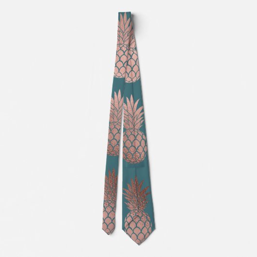 Cravate Rose moderne Gold Turquoise Motif d'ananas vert (Dos)