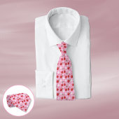 Cravate rose Motif blanc cerises rouges