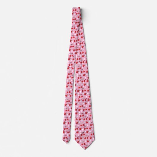 Cravate rose Motif blanc cerises rouges (Dos)