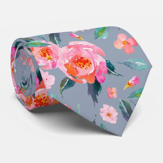 Cravate Rose Motif Mariage bleu rose pâle (Roulé)