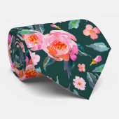 Cravate Rose Motif rose émeraude vert  Mariage (Roulé)