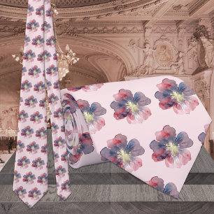 Cravate Rose & Navy Flor Ever Aquarelle Peinte Mariage