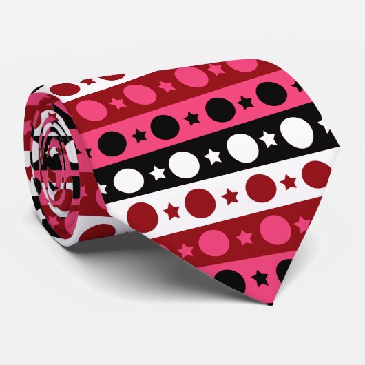 Cravate Rose noir blanc Cercle Étoiles rayures Design (Roulé)