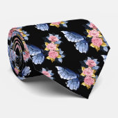 Cravate Rose noir bleu rose or  papillon Motif (Roulé)