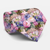 Cravate Rose Pâle Bleu Violet Pourpre Fleurs Floral (Roulé)
