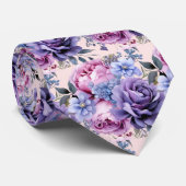 Cravate Rose Pâle Bleu Violet Pourpre Fleurs Floral (Roulé)