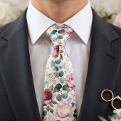 Cravate Rose Pâle & Eucalyptus Floral 