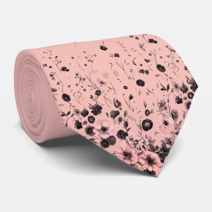 Cravate Rose Pâle & Floral Charbon pour Homme Col