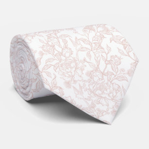 Cravate Rose Pâle Toile de Jouy Floral Péonie Botanique Vi