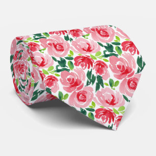 Cravate Rose Pâle Vibrant et Rouge Juteux Fleur Abstract