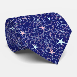 Cravate Rose pastel et étoiles d'eau sur un bleu foncé