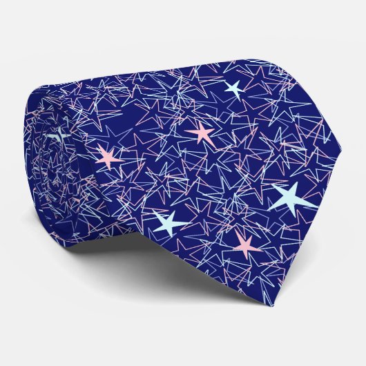 Cravate Rose pastel et étoiles d'eau sur un bleu foncé (Roulé)