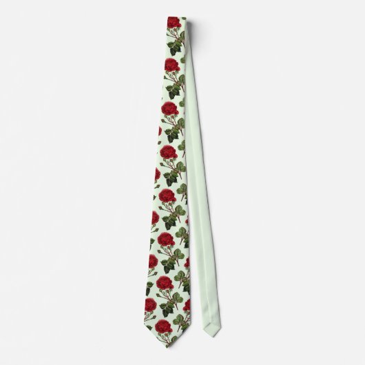 Cravate Rose Red Long Stem Motif Vert Arrière - plan (Devant)