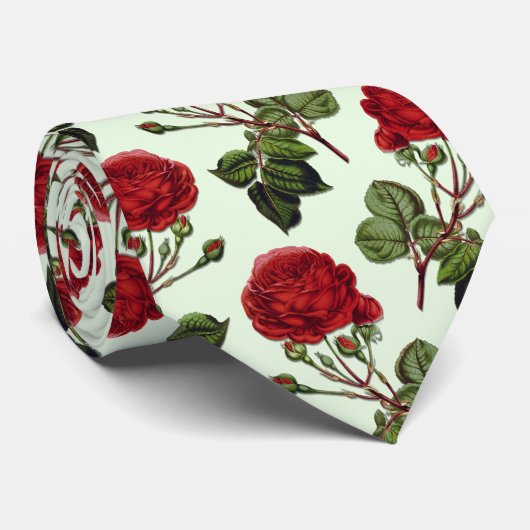 Cravate Rose Red Long Stem Motif Vert Arrière - plan (Roulé)