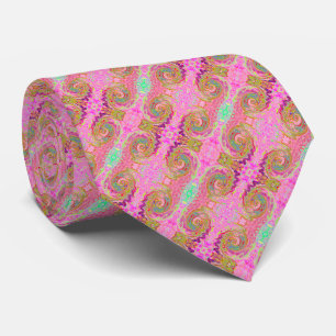 Cravate Rose Rétro, Jaune et Magenta, Art Abstrait Groovy
