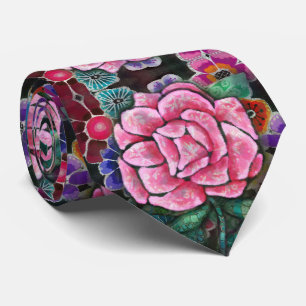 Cravate Rose rose florale fantaisiste Art nouveau botaniqu