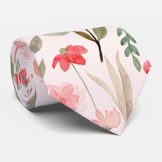 Cravate Rose rose florale moderne chic (Roulé)