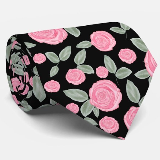 Cravate Rose rose Motif sur noir