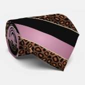 Cravate Rose rose, noir et léopard Motif design (Roulé)