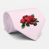 Cravate Rose rouge avec des bourgeons et des Feuilles (Roulé)