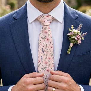 Cravate Rose saumon floral Fleur des champs