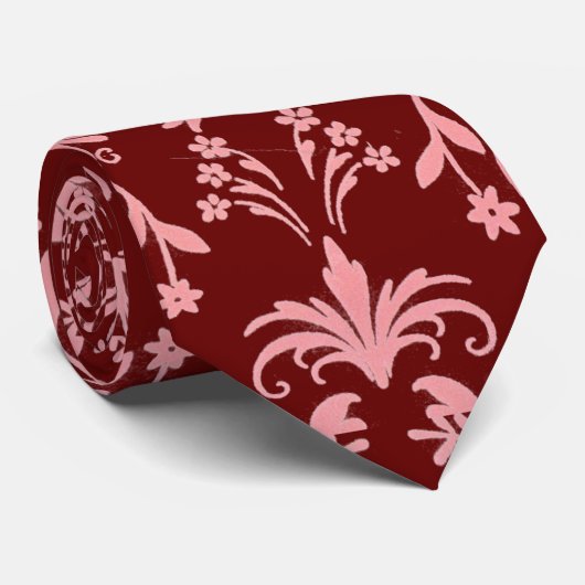 Cravate Rose sur Maroon Damask (Roulé)