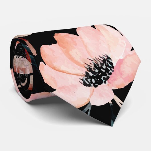 Cravate Rose sur vert noir Aquarelle aquarelle motif flora (Roulé)