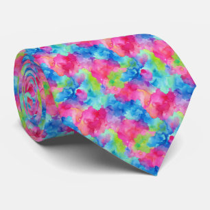 Cravate Rose Vibrant Rose et Bleu Côtier Abstrait Eau
