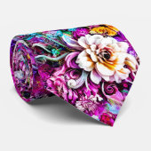 Cravate Rose violet bleu Turquoise blanc Jardin Fleurs Ima (Roulé)
