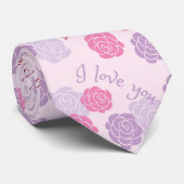 Cravate Rose violet Floral Je T'Aime (Roulé)