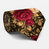 Cravate Roses Baroques Noires Élégance (Roulé)