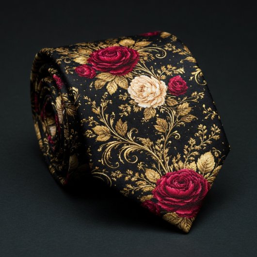 Cravate Roses Baroques Noires Élégance